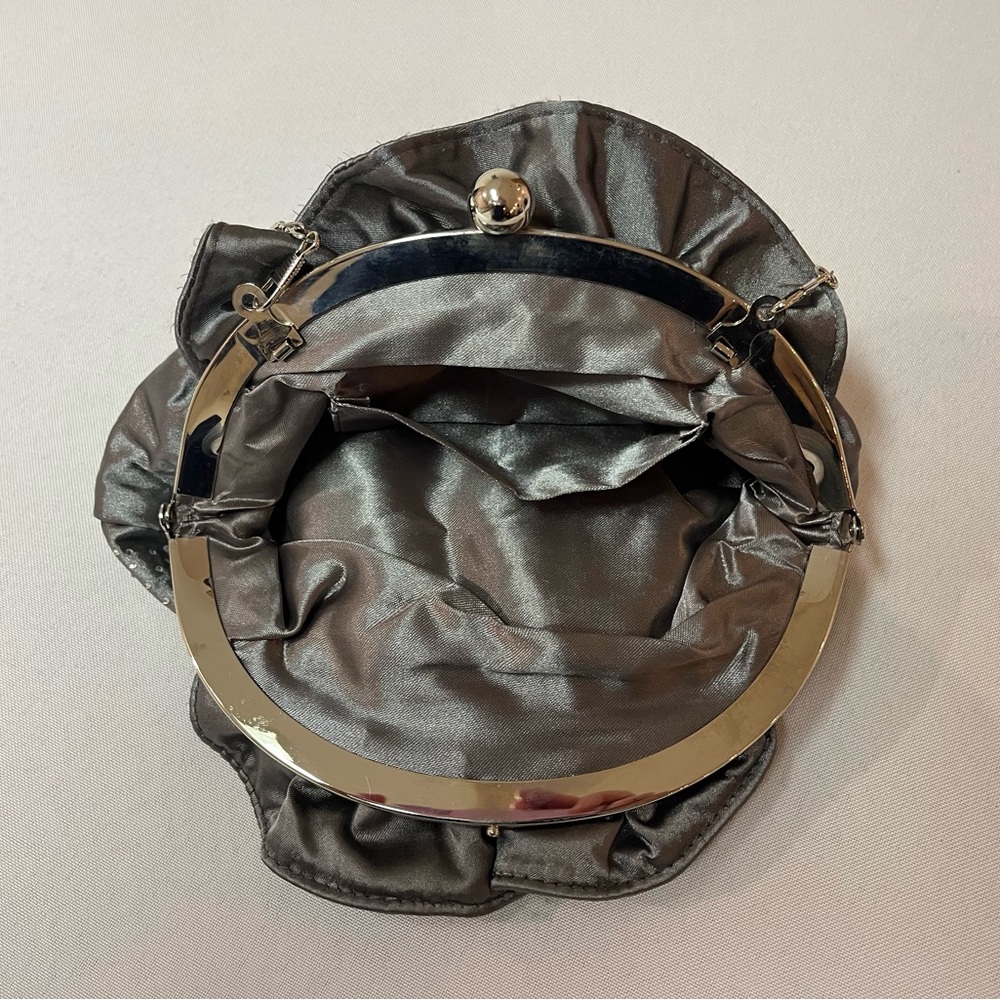 2/$20 - Sparkly Grey Satin Clutch with Rhinestones & A Bow,removable chain, prom - Picture 6 of 11
